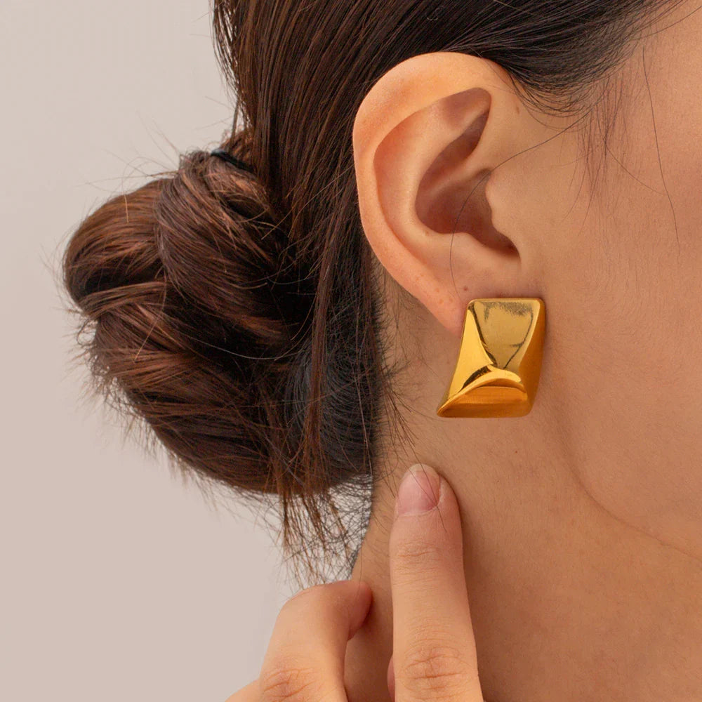 Bold Wave Sculpted Gold Earrings