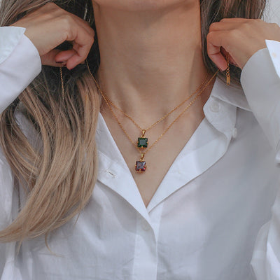 Celeste Gold Princess Cut Necklace