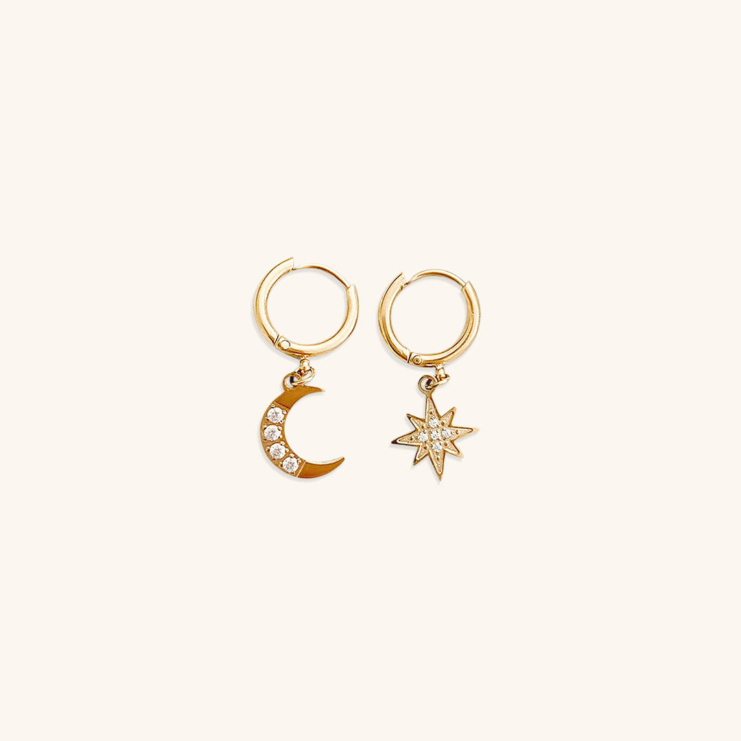 Celestial Charm Gold Star and Moon Earrings