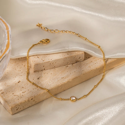 Delicate Crystal Charm Anklet Golden Elegance