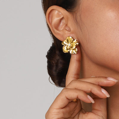 Flora Bloom Floral Gold Stud Earrings