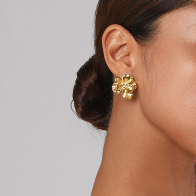Flora Bloom Floral Gold Stud Earrings