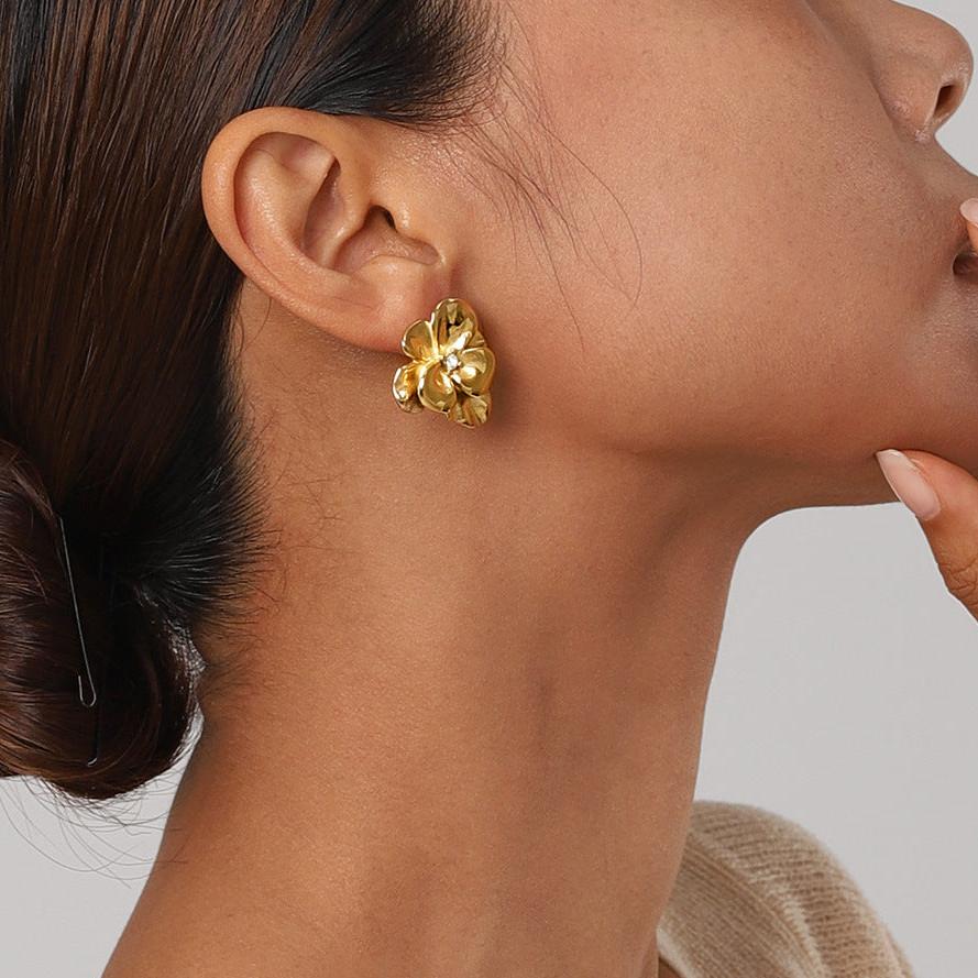 Flora Bloom Floral Gold Stud Earrings