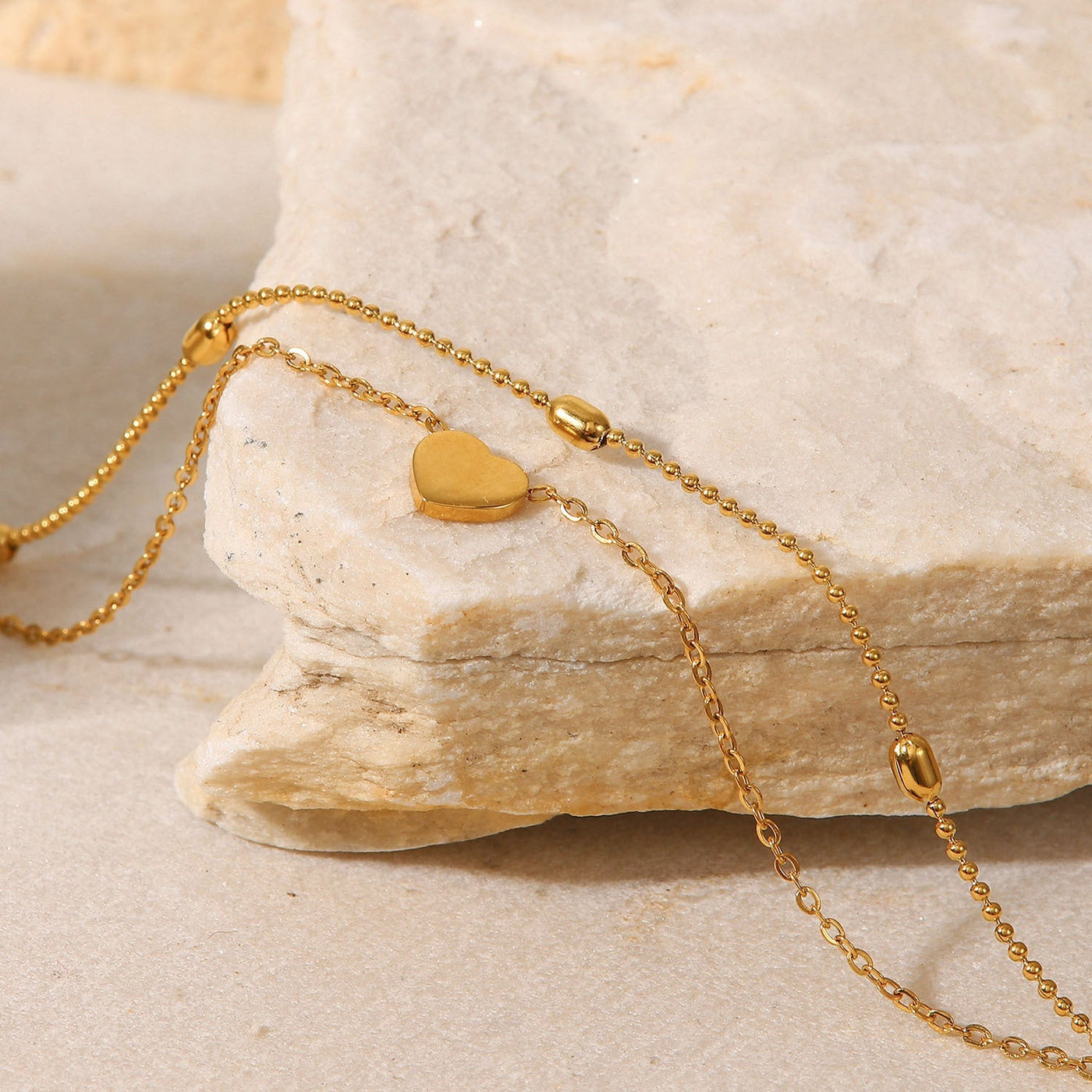 Heartbeat Charm Double Layer Gold Anklet
