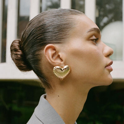 Aurelia Ribbed Heart Statement Earrings