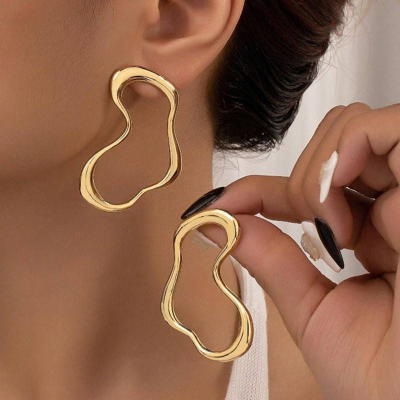 Mira Abstract Wave Open Hoop Earrings