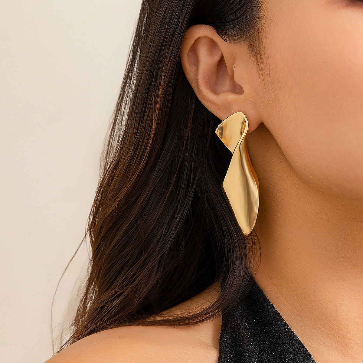 Sculpted Waves Statement Metal Drop Earrings
