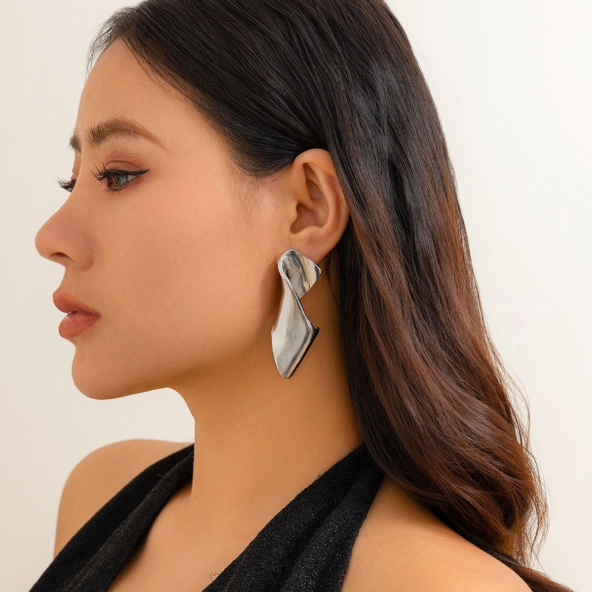 Sculpted Waves Statement Metal Drop Earrings