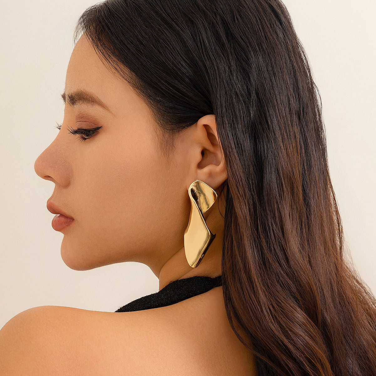 Sculpted Waves Statement Metal Drop Earrings