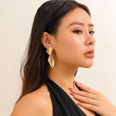 Sculpted Waves Statement Metal Drop Earrings