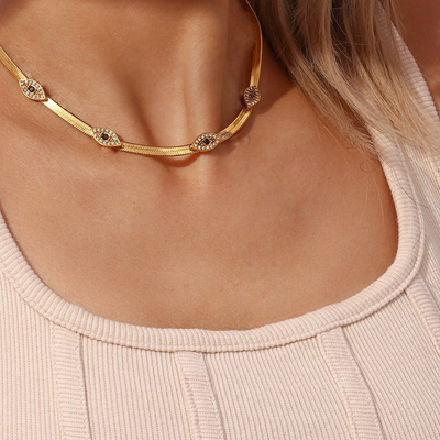 Mystic Eye - Gold Herringbone Necklace