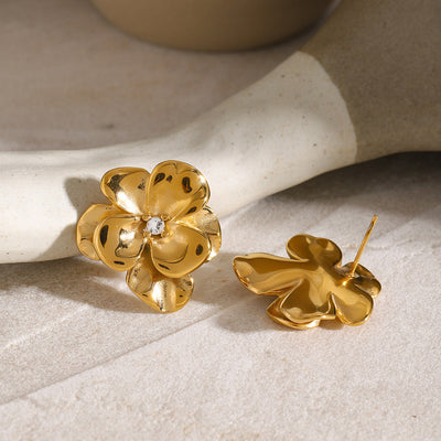 Flora Bloom Floral Gold Stud Earrings