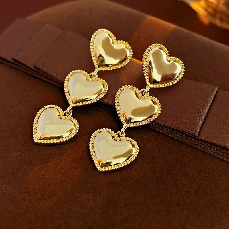 Luna Love Triple Heart Gold Earrings