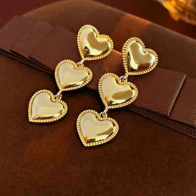 Luna Love Triple Heart Gold Earrings