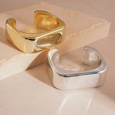Sculpted Square Cuff Bracelet – Bold Minimalist Statement