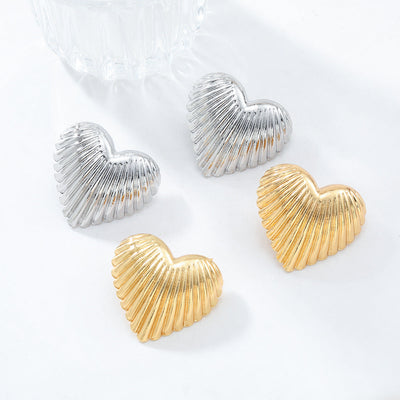 Aurelia Ribbed Heart Statement Earrings