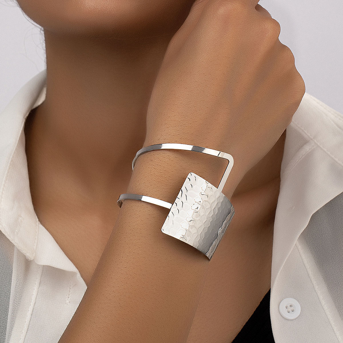 Sculpted Geo Cuff - Textured Gold Open Bracelet