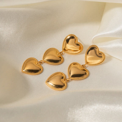 Luna Love Triple Heart Gold Earrings