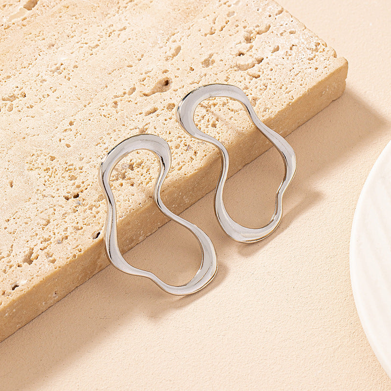 Mira Abstract Wave Open Hoop Earrings