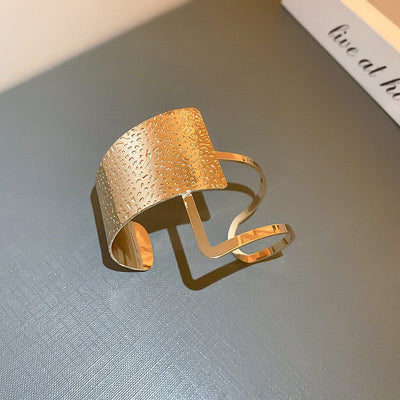 Sculpted Geo Cuff - Textured Gold Open Bracelet