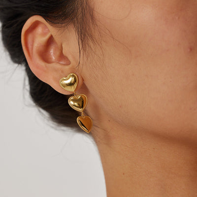 Luna Love Triple Heart Gold Earrings