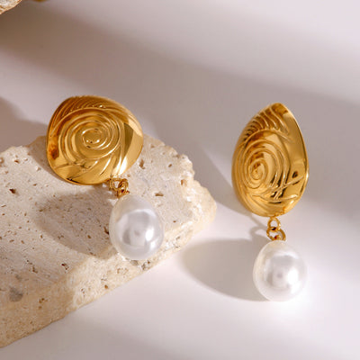 Oceanic Swirl Gold Freshwater Pearl Drop Earrings
