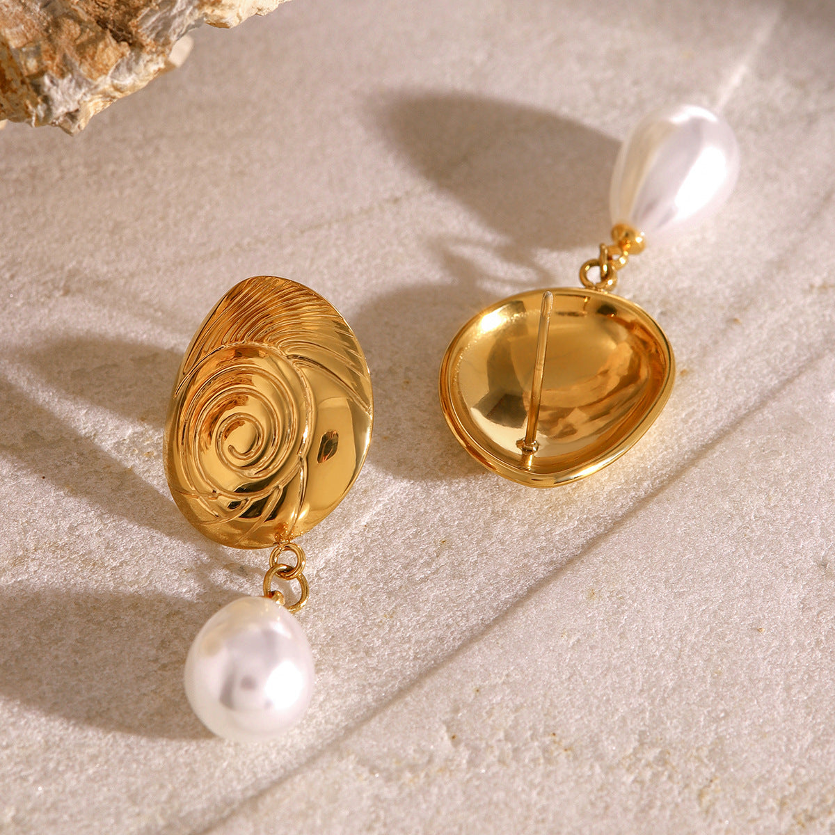 Oceanic Swirl Gold Freshwater Pearl Drop Earrings
