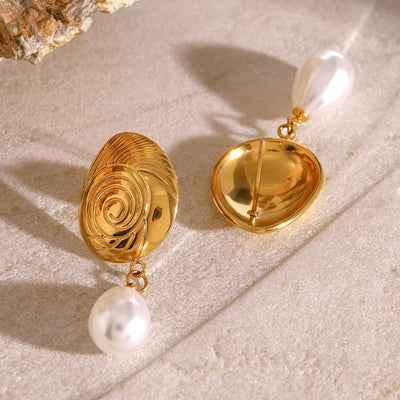 Oceanic Swirl Gold Freshwater Pearl Drop Earrings