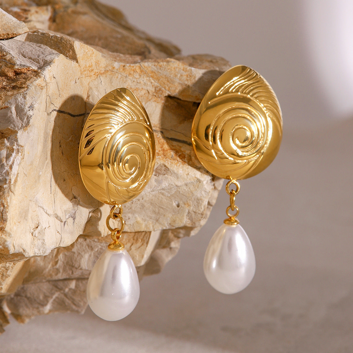 Oceanic Swirl Gold Freshwater Pearl Drop Earrings