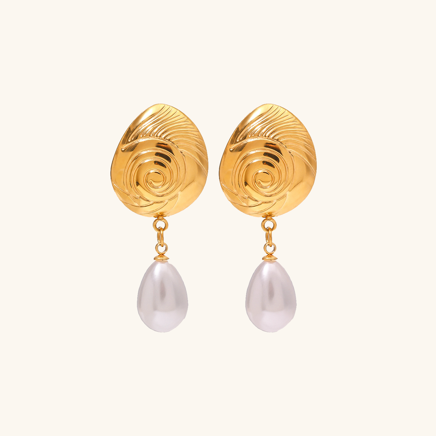Oceanic Swirl Gold Freshwater Pearl Drop Earrings