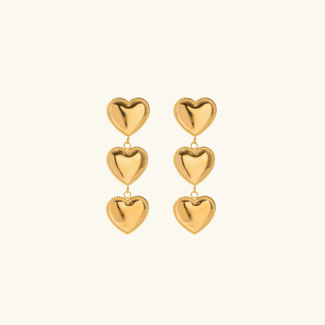 Luna Love Triple Heart Gold Earrings