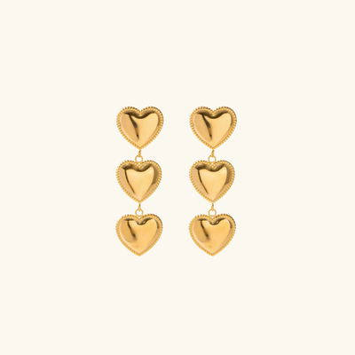 Luna Love Triple Heart Gold Earrings