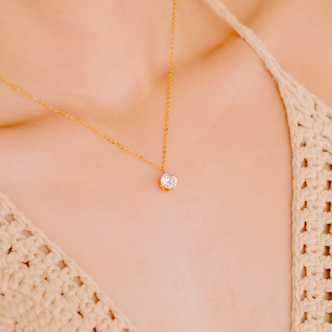 Radiant Solitaire - Gold Necklace