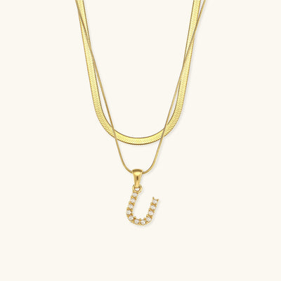Opal Charm - LayeRed Gold Initial Necklace