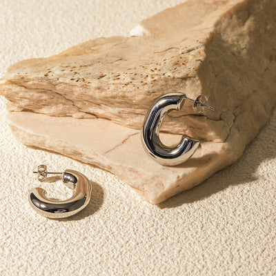 Vega Silver Sculpted Hoop Earrings