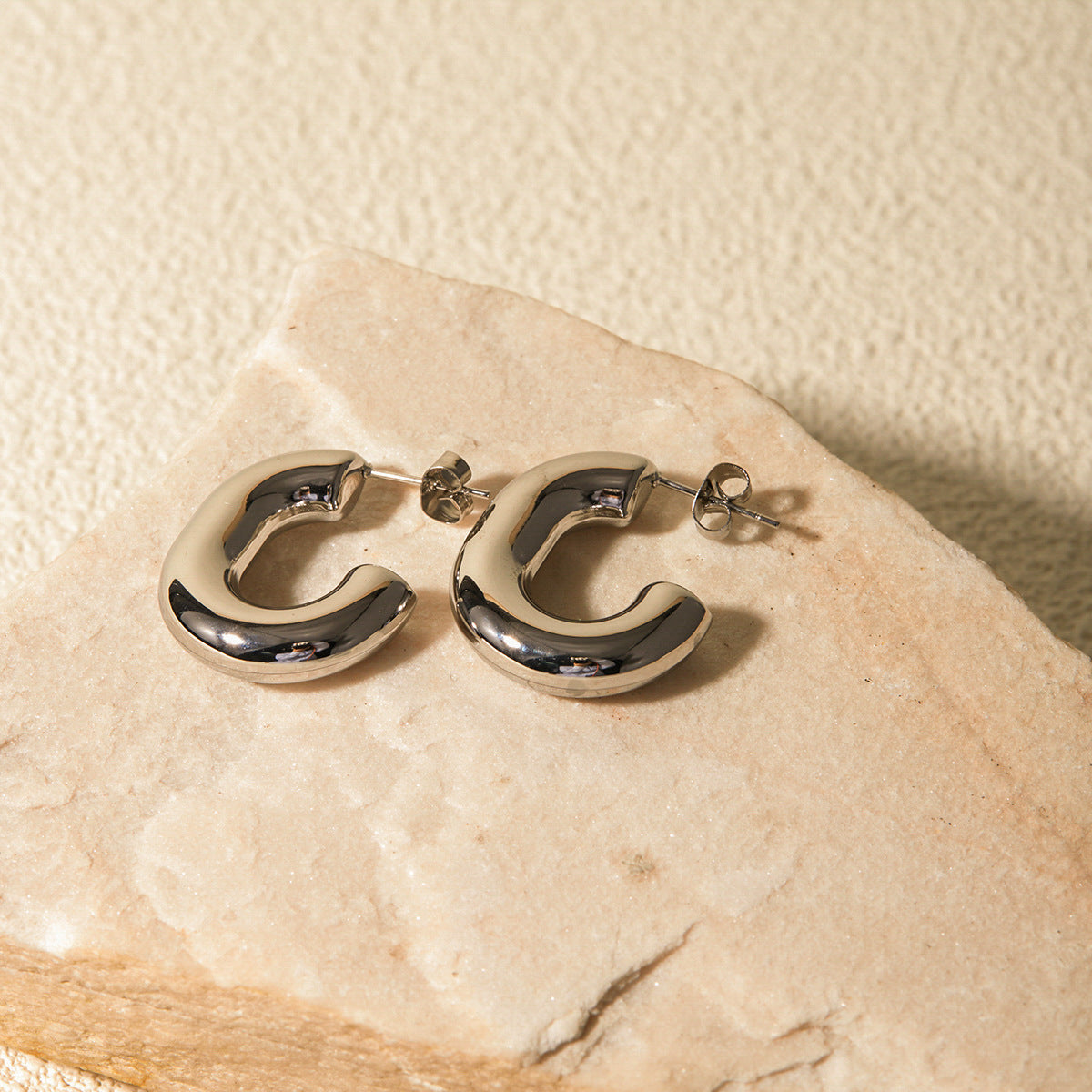 Vega Silver Sculpted Hoop Earrings