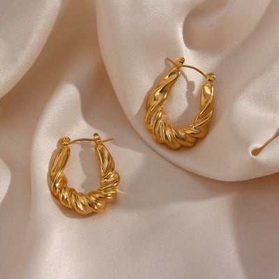 Velora Twist Sculpted Gold Hoop Earrings