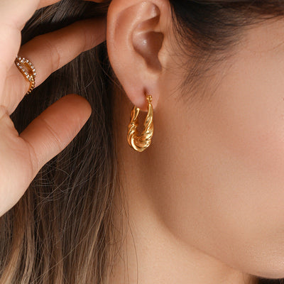 Velora Twist Sculpted Gold Hoop Earrings